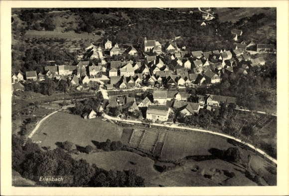 Postcard Erlenbach am Main in Lower Franconia, aerial view of houses, rural surroundings