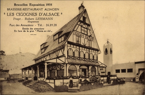 Postcard Bruxelles Brüssel, Exhibition 1935, Restaurant Les Cigognes D&#39;Alsace