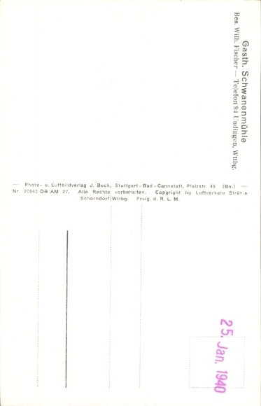 Postcard Undingen Sonnenbühl in Württemberg, aerial photograph, Gasth. Schwanenmühle