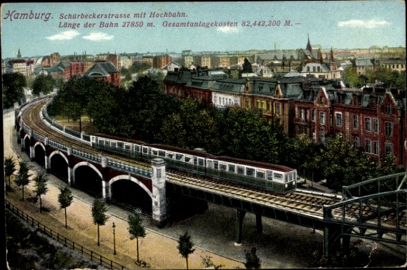 Postcard Hamburg Uhlenhorst Mundsburg, Schürbeker Straße, elevated railway