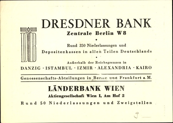 Stamps Postcard Int. Automobile and Motorcycle Exhibition Berlin 1939, Dresdner Bank, Landesbank Vienna