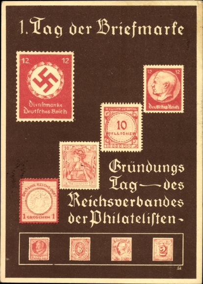 Postzegels Ak 1e Postzegeldag, oprichtingsdag van de Reichsvereniging van Filatelisten