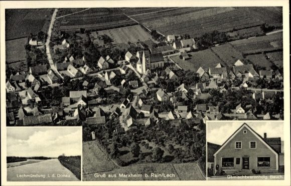 Postcard Marxheim in Swabia Bavaria, aerial view of Marxheim, clayey landscape, view of houses, Gru