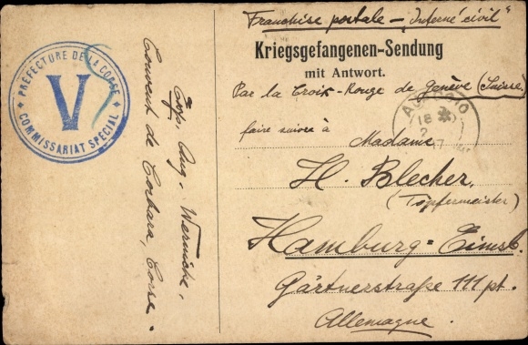 Ak Kriegsgefangenen-Sendung mit Antwort, Brief, Nachricht, I. WK