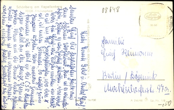 Postcard Schönberg am Kapellenberg Bad Brambach in the Vogtland, house in the forest, surrounded by trees, meadow...