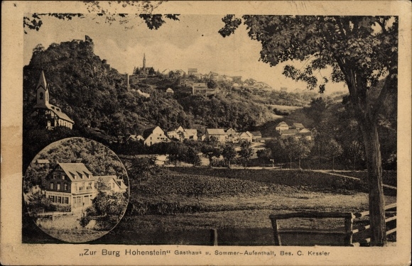 Postcard Hohenstein in Hesse, inn at Hohenstein Castle, owner C. Kessler