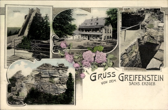 Ak Ehrenfriedersdorf im Erzgebirge, Greifenstein, Aufstieg, Restauration