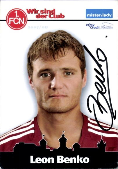 Autograph card footballer Leon Lenko, 1. FC Nuremberg, autograph