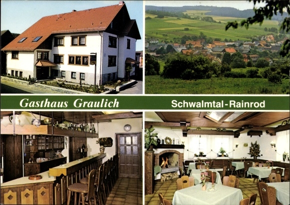 Ak Rainrod Schwalmtal in Hessen, Gasthaus Graulich, plaats met omgeving