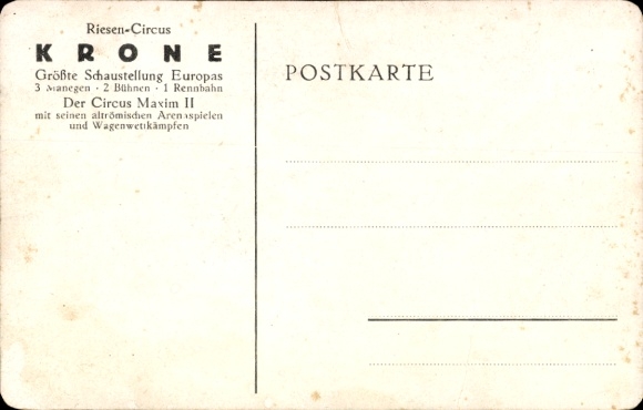 Postcard Advertising, Circus Krone, Circus Maxim II