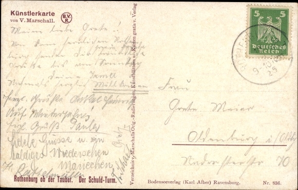 Artist PC Marschall, V., Rothenburg ob der Tauber Middle Franconia, Guilt Tower