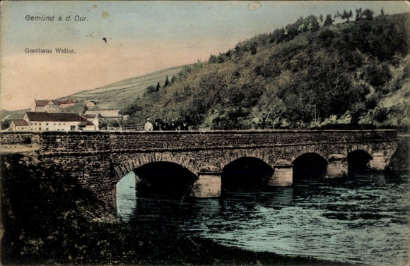 Ak Gemünd an der Our Eifel, Teilansicht, Brücke, Gasthaus Weller