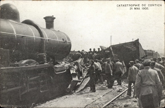 Postcard Contich Kontich Flanders Antwerp, Catastrophe 21 May 1908, railway accident