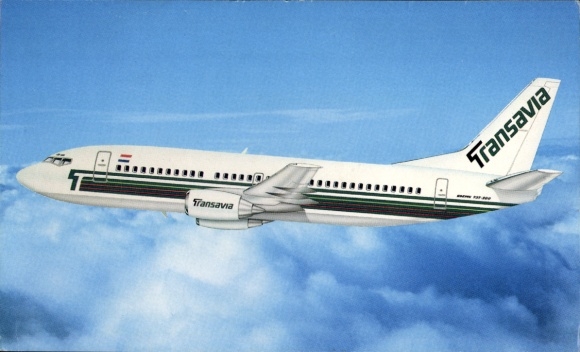 Postcard Dutch passenger aircraft, Boeing 737 300, Transavia