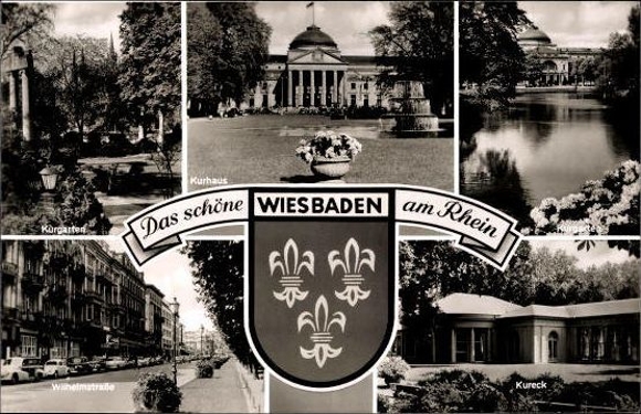 10 starych pocztówek Wiesbaden, różne widoki