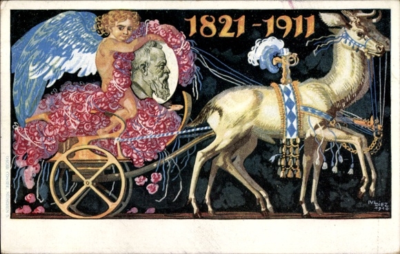 Postal stationery artist Postcard Diez, M., Prince Regent Luitpold of Bavaria, 1821 to 1911, carriage
