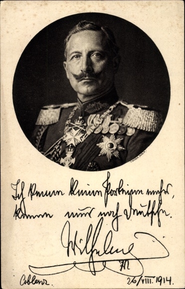 Postcard Kaiser Wilhelm II, I don't know any parties anymore, quote 1914