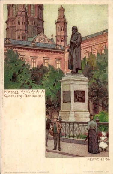 Kunstenaar litho Hein, Franz, Mainz am Rhein, Gutenbergmonument