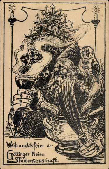 Artists Studentika Postcard Göttingen, Christmas party of the Göttingen Free Student Union, dwarf, owl
