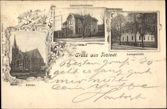 Postcard Tostedt in Lower Saxony, church, magistrate&#39;s house, magistrate&#39;s court