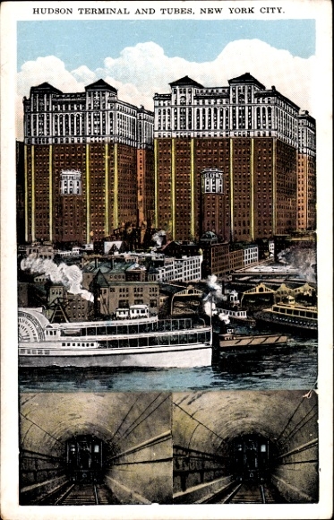 Postcard New York City USA, Hudson Terminal and subways