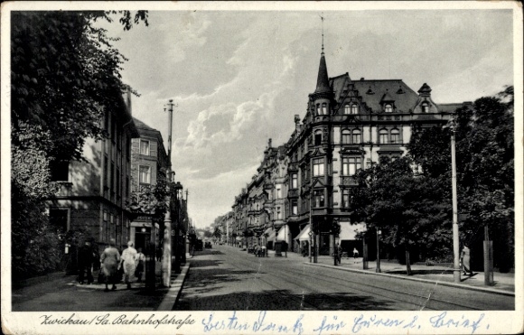 Postcard Zwickau in Saxony, Bahnhofstrasse