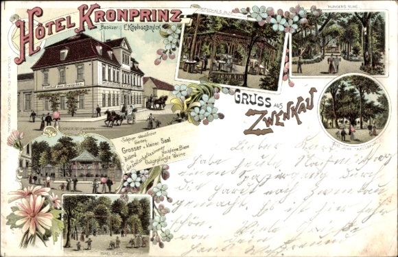 Chromo-Litho Zwenkau in Saxony, Hotel Kronprinz, concert garden