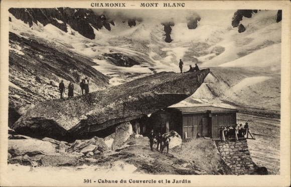 Ak Chamonix Mont Blanc Haute Savoie,  Mont Blanc, Cabane du Couvercle, Garten, Berglandschaft