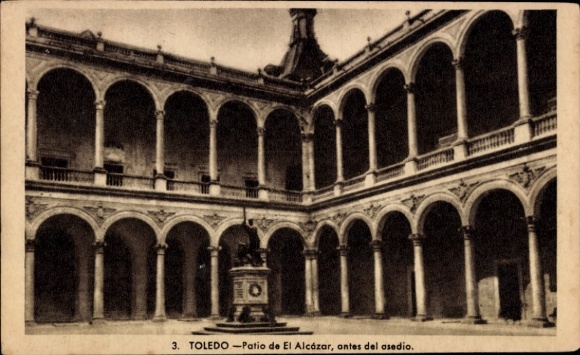 Postcard Toledo Castile La Mancha Spain, Patio de El Alcázar, courtyard, architecture