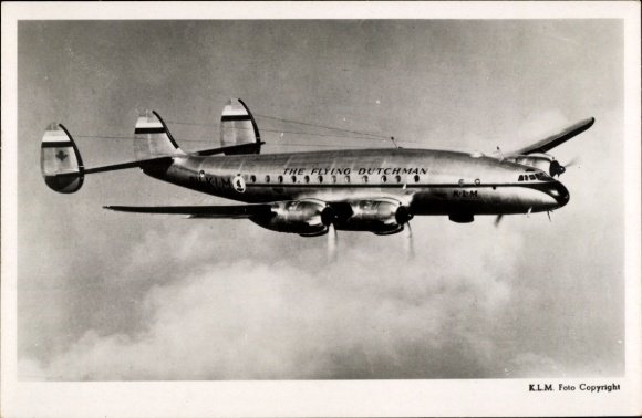 Postcard Dutch passenger aircraft, Lockheed Constellation LC 49, LC 749, Flying Dutchman, KLM