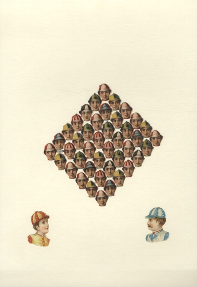 Oblate kompletter Block, 2 Einzeloblaten, Jockeys, ca. 13 x 12 cm und 4 x 2,5 cm