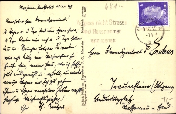 Postcard Mannheim in Baden Württemberg, castle, total view of the city, aerial photograph
