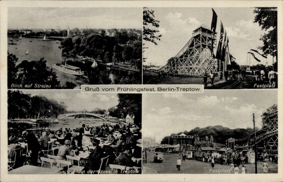 Postcard Berlin Treptow, Spring Festival, Fairground, Stralau, Spree