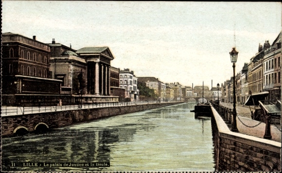 Ak Lille Nord,  Palais de Justice, Fluss Deule, Stadtansicht