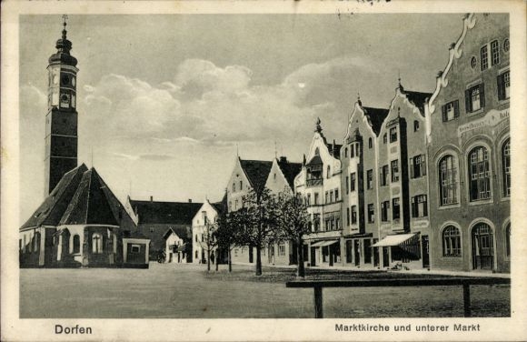 Postcard Dorfen in Upper Bavaria, Market Church, Lower Market