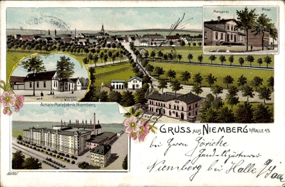 PC Niemberg Landsberg in the Saalekreis, dairy, post office, stock malt factory, grocery store