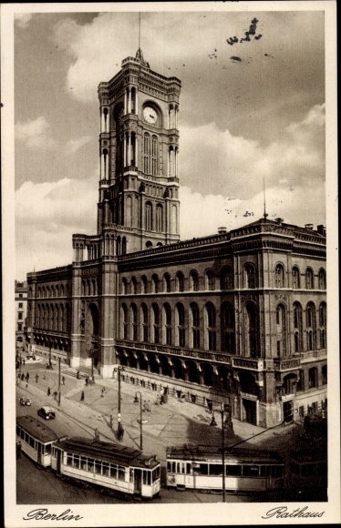 Postcard Berlin Mitte, City Hall, trams