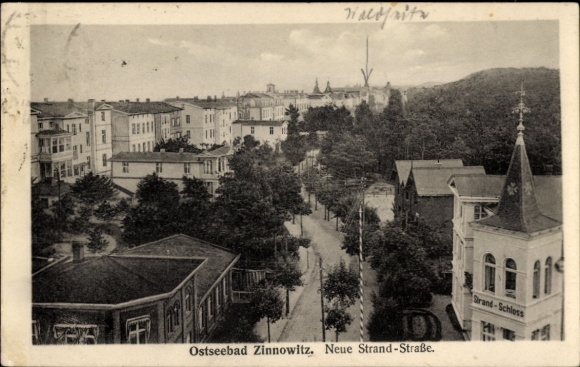 Postcard Ostseebad Zinnowitz on Usedom, New Beach Street, Beach Castle