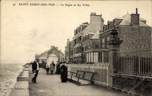 Ak Saint Aubin sur Mer Calvados, Digue, les Villas