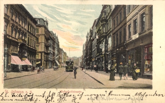 Ak St. Johann Saarbrücken im Saarland, Bahnhofstraße, Geschäfte