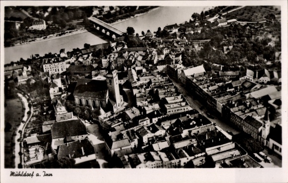 Postcard Mühldorf am Inn Upper Bavaria, aerial photograph