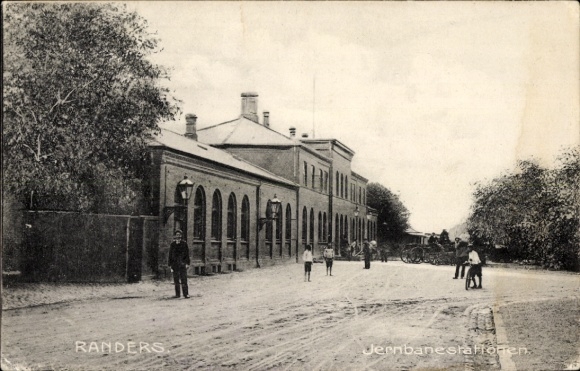 Postcard Randers Denmark, train station