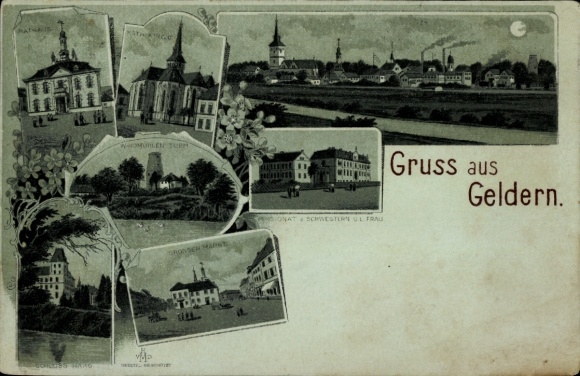 Chromo-Litho Geldern am Niederrhein, Town Hall, St. Catherine's Church, Great Market