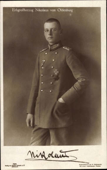 Postcard Hereditary Grand Duke Nicholas of Oldenburg, portrait, uniform, Iron Cross