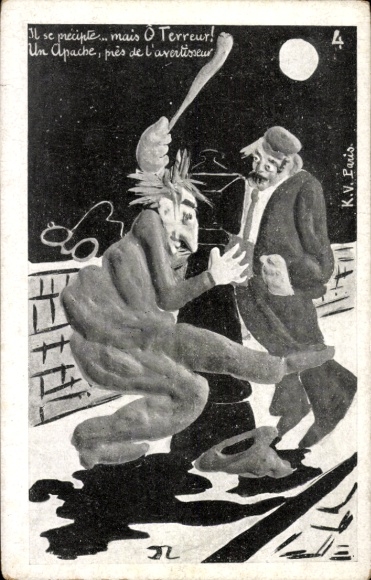 Postcard Drunken men on their way home, moon, shadow, glasses