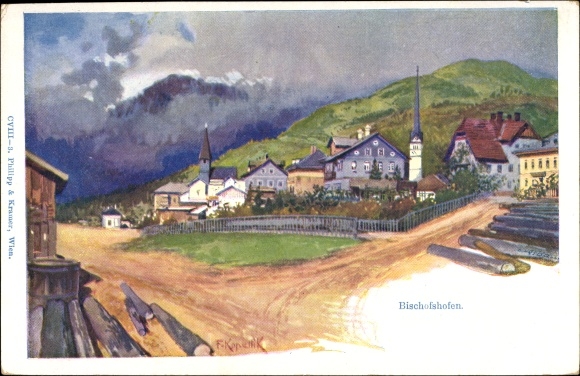 Artist PC Kopallik, F., Bischofshofen in Salzburg, panorama of the village