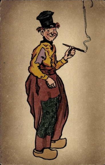 Artist Postcard Man with Cigarette, Brown Harem Pants
