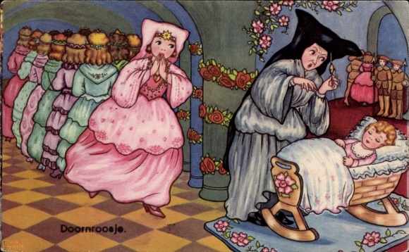 Kunstenaarskaart Boriss, Margret, Doornroosje, sprookje, gebroeders Grimm, kwade fee, Amag 0415