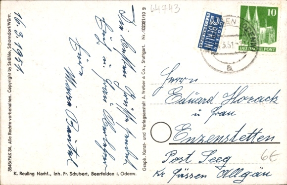 Postcard Beerfelden Oberzent in the Odenwald, general view