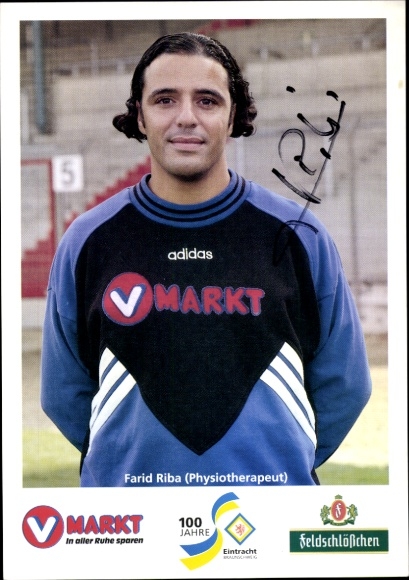 Autograph card physiotherapist Farid Riba, Eintracht Braunschweig, autograph